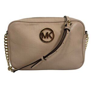 Michael Kors Fulton Blush Pink Pebbled Leather Crossbody Bag Gold Chain Strap